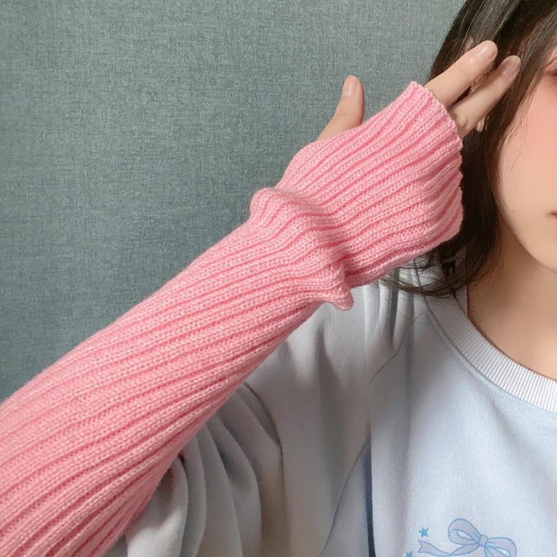 VTTDB Arm covers cute women kawaii japanese harajuku Y2k Arm Warmer for Girls Goth Gloves Fingerless Knitted Arm Sleeve - Image 3
